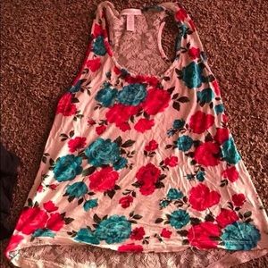 Flower tank top with open flowery back